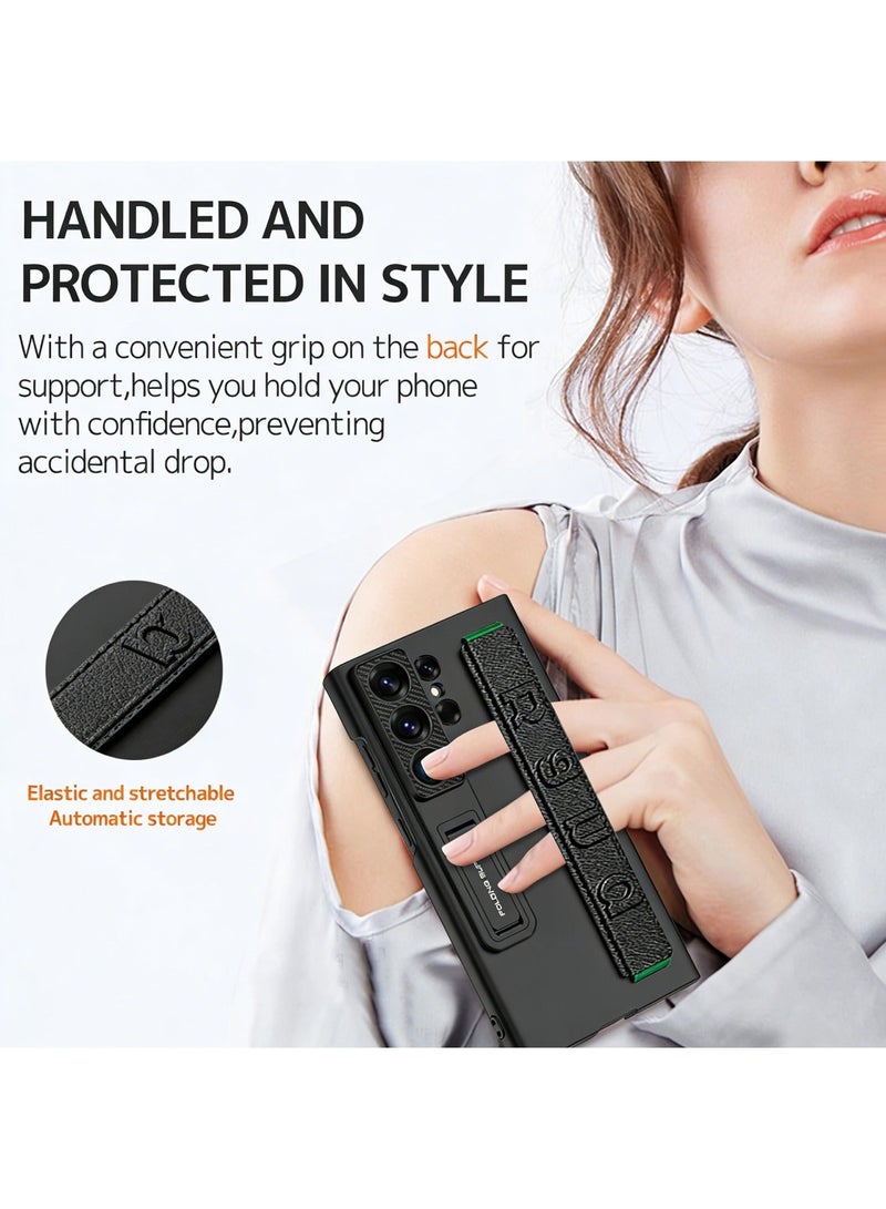 Adando Strap Case Compatible Samsung S26 Ultra Phone Case with Stand & Wristband, Galaxy S26 Ultra Heavy Duty Protective Cover (Black) [Not include Pen] - Image 2